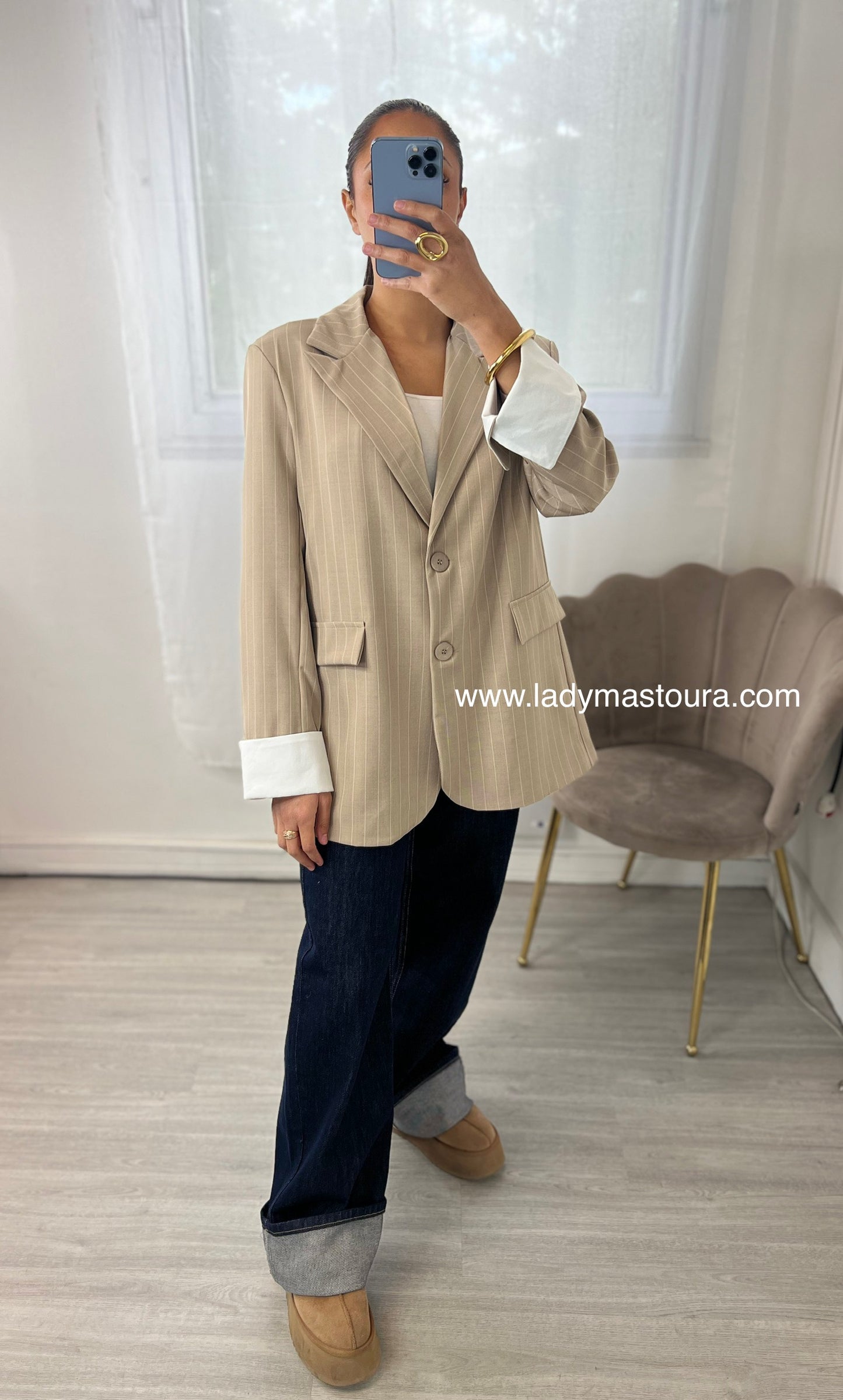Blazer Rayé - Taupe