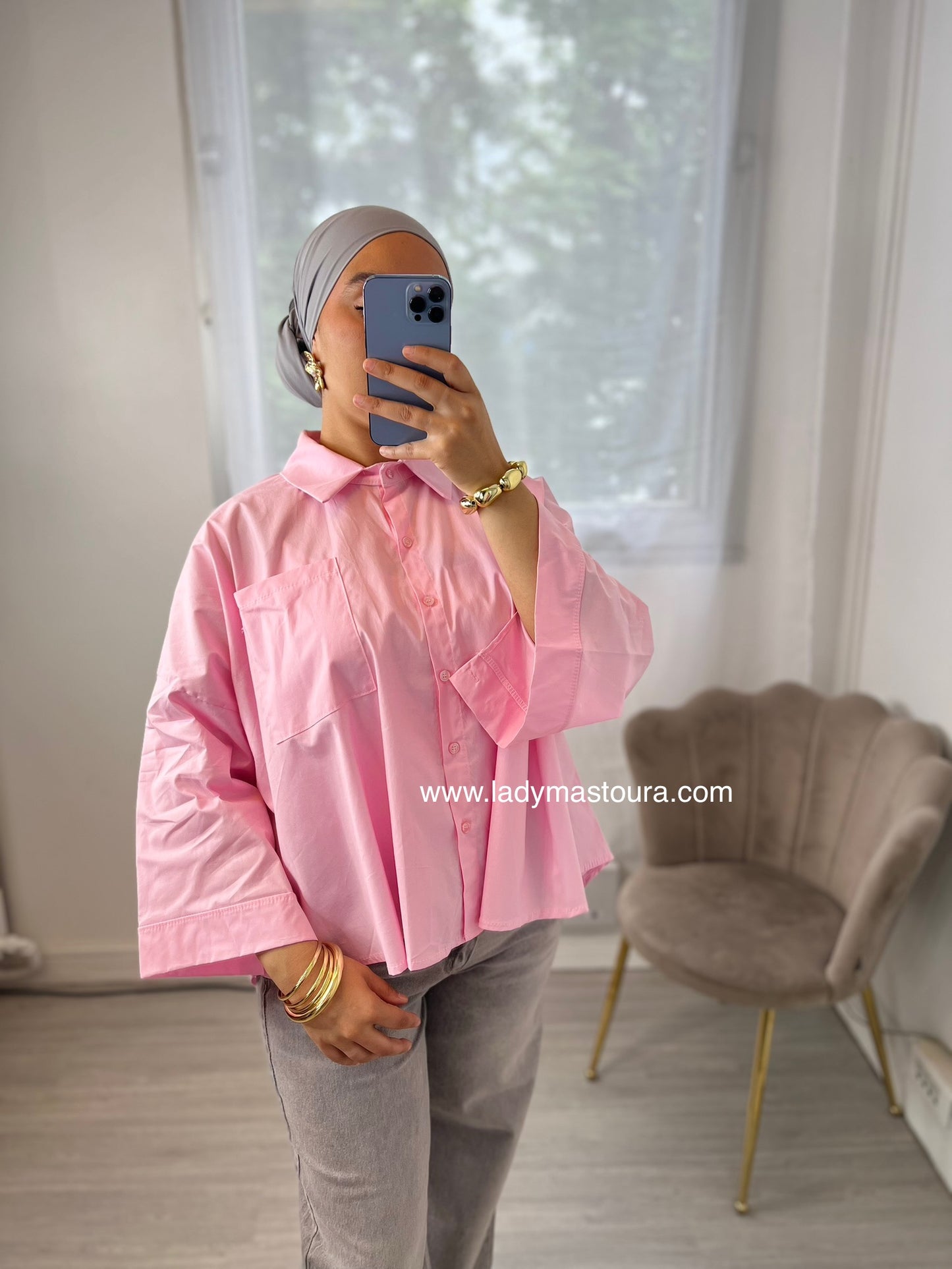 Chemise oversize en popeline - Rose