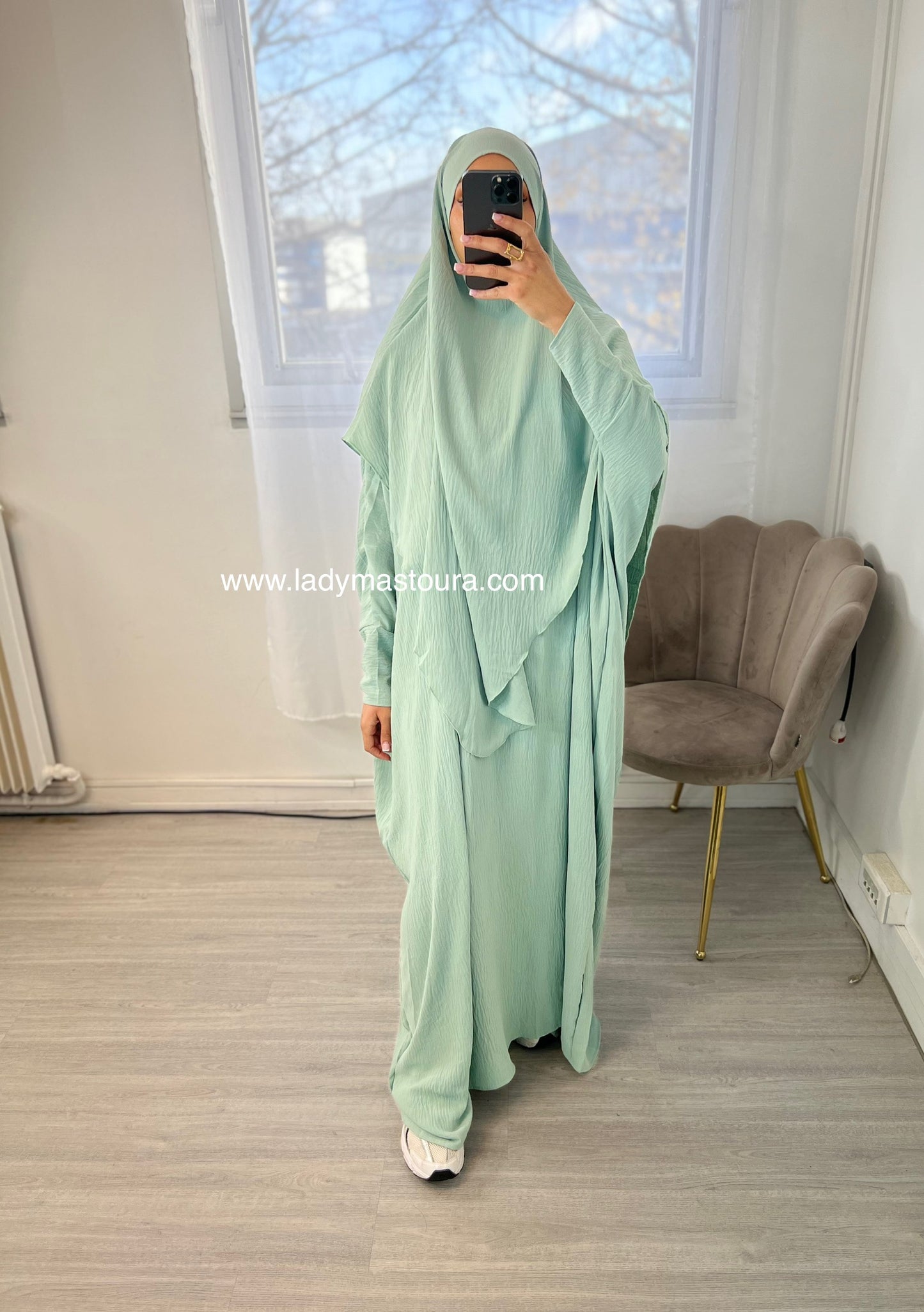 Ensemble Khimar + Abaya en jazz - vert d’eau