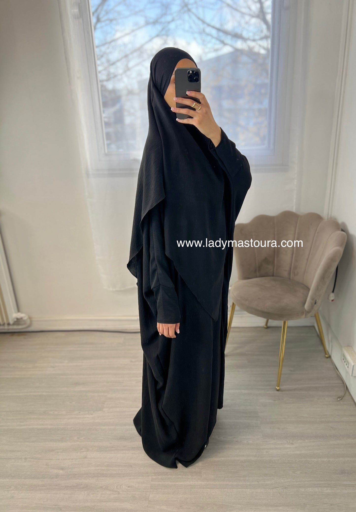 Ensemble Khimar + Abaya en jazz - Noir