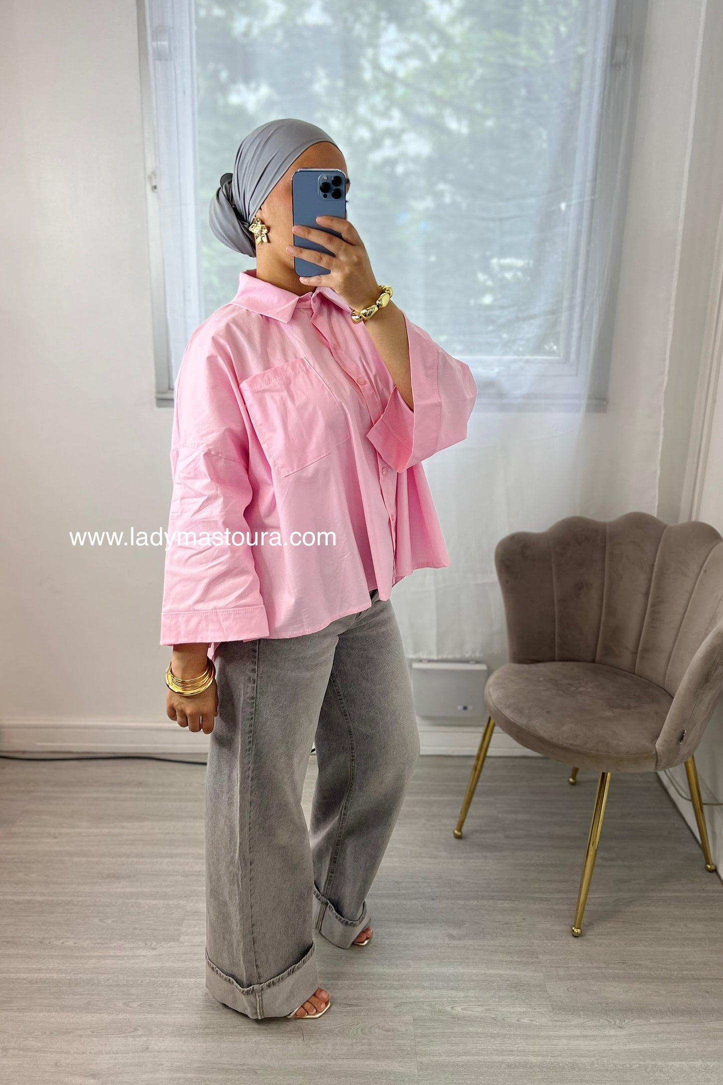 Chemise oversize en popeline - Rose