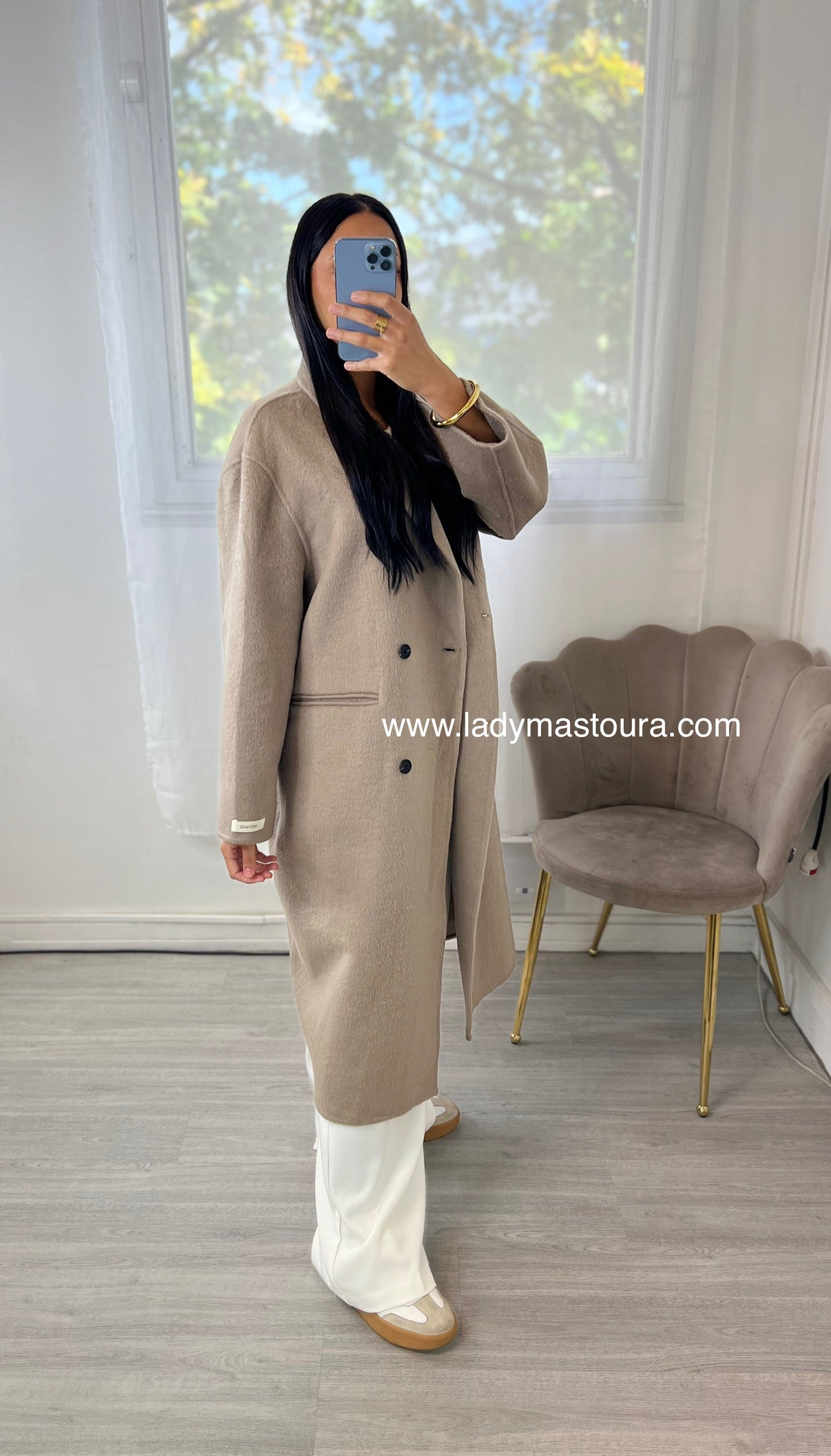 Manteau Laine avec capuche amovible- fait main - Taupe