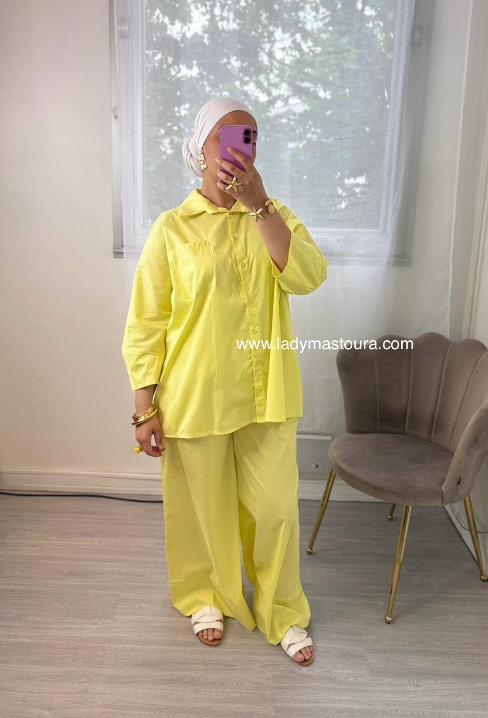 Ensemble en popeline Pantalon - Jaune