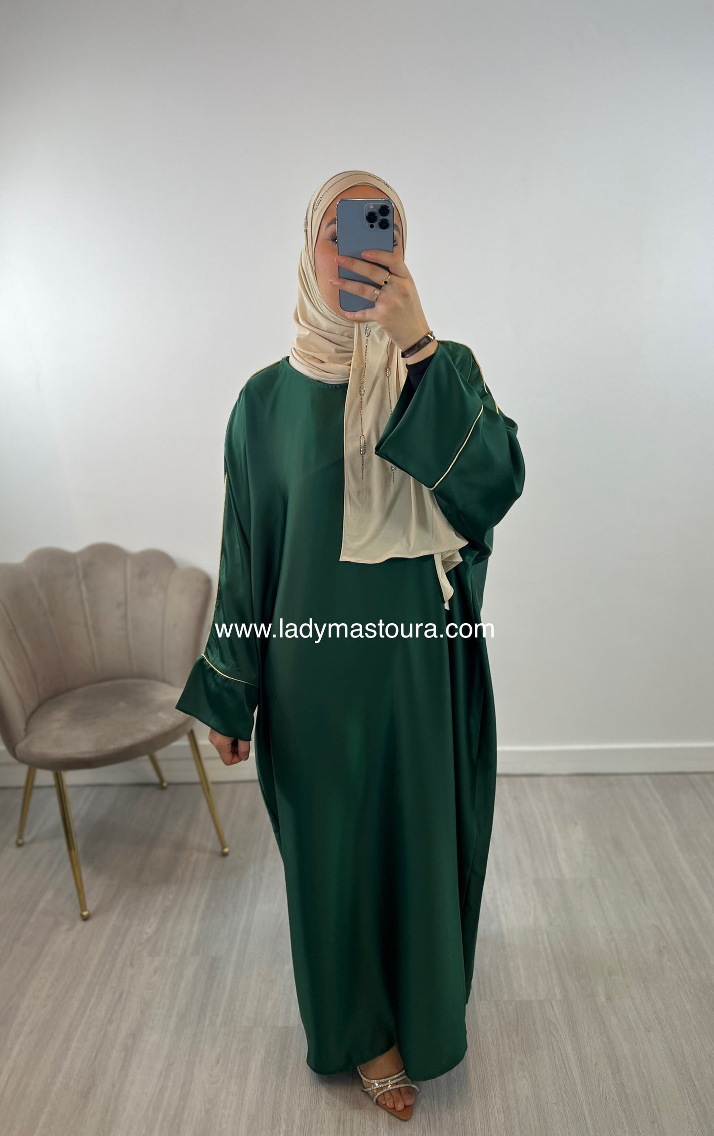Abaya liseré doré - Verte
