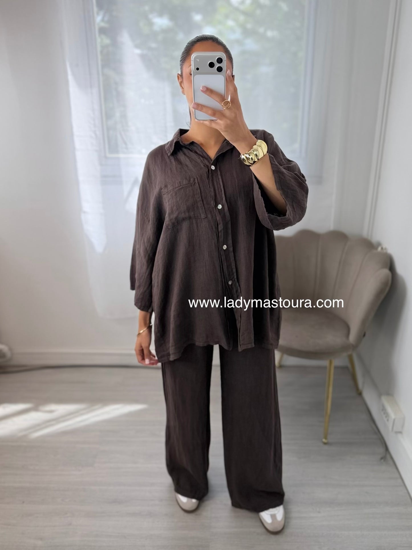 Ensemble 100% lin - Chocolat