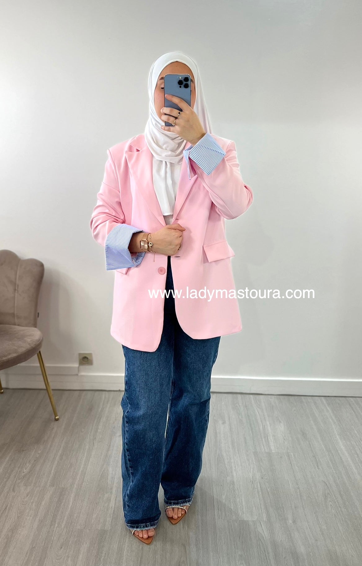 Blazer manche retroussée - Rose