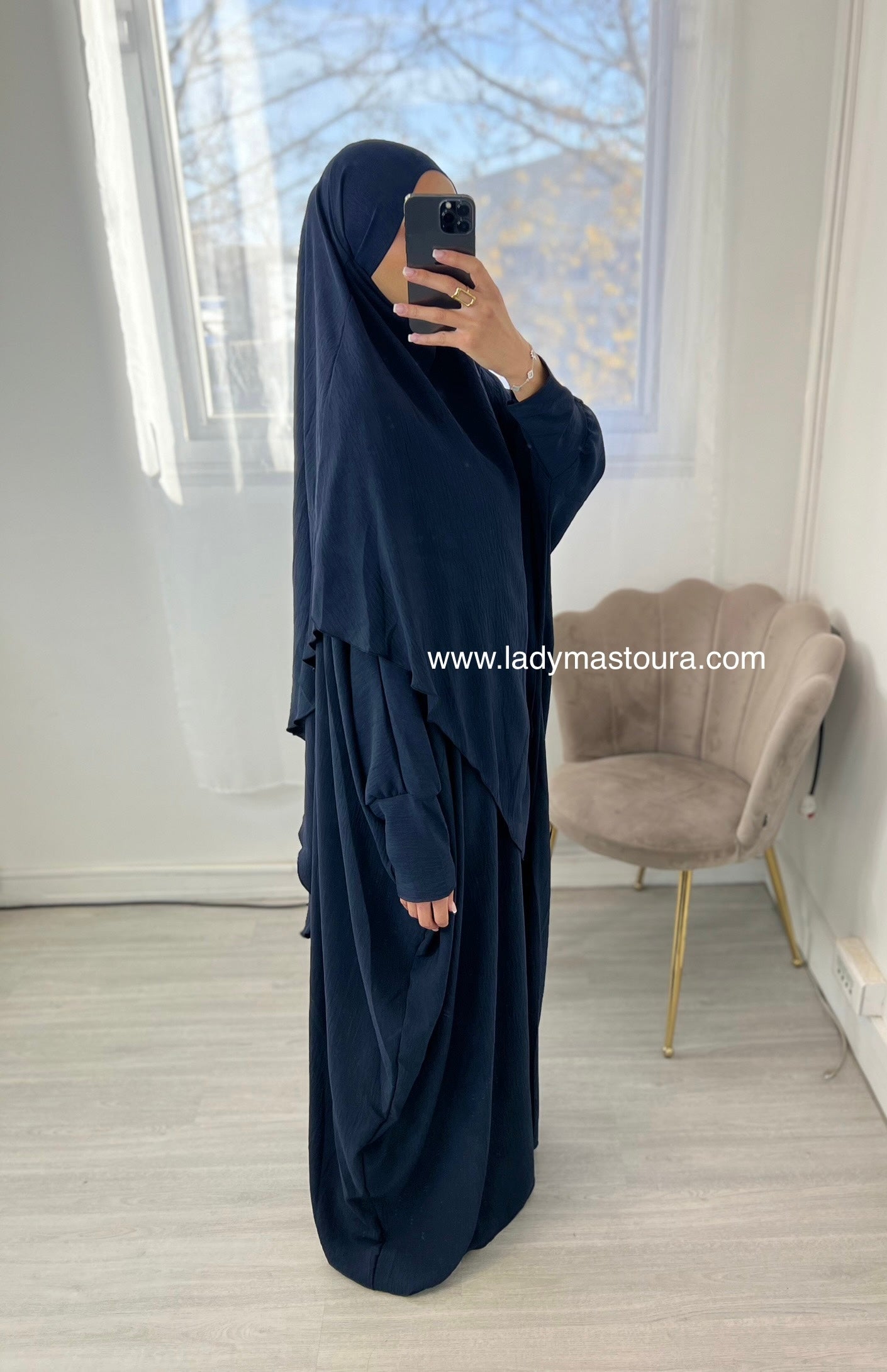 Ensemble Khimar + Abaya en jazz - Bleu marine