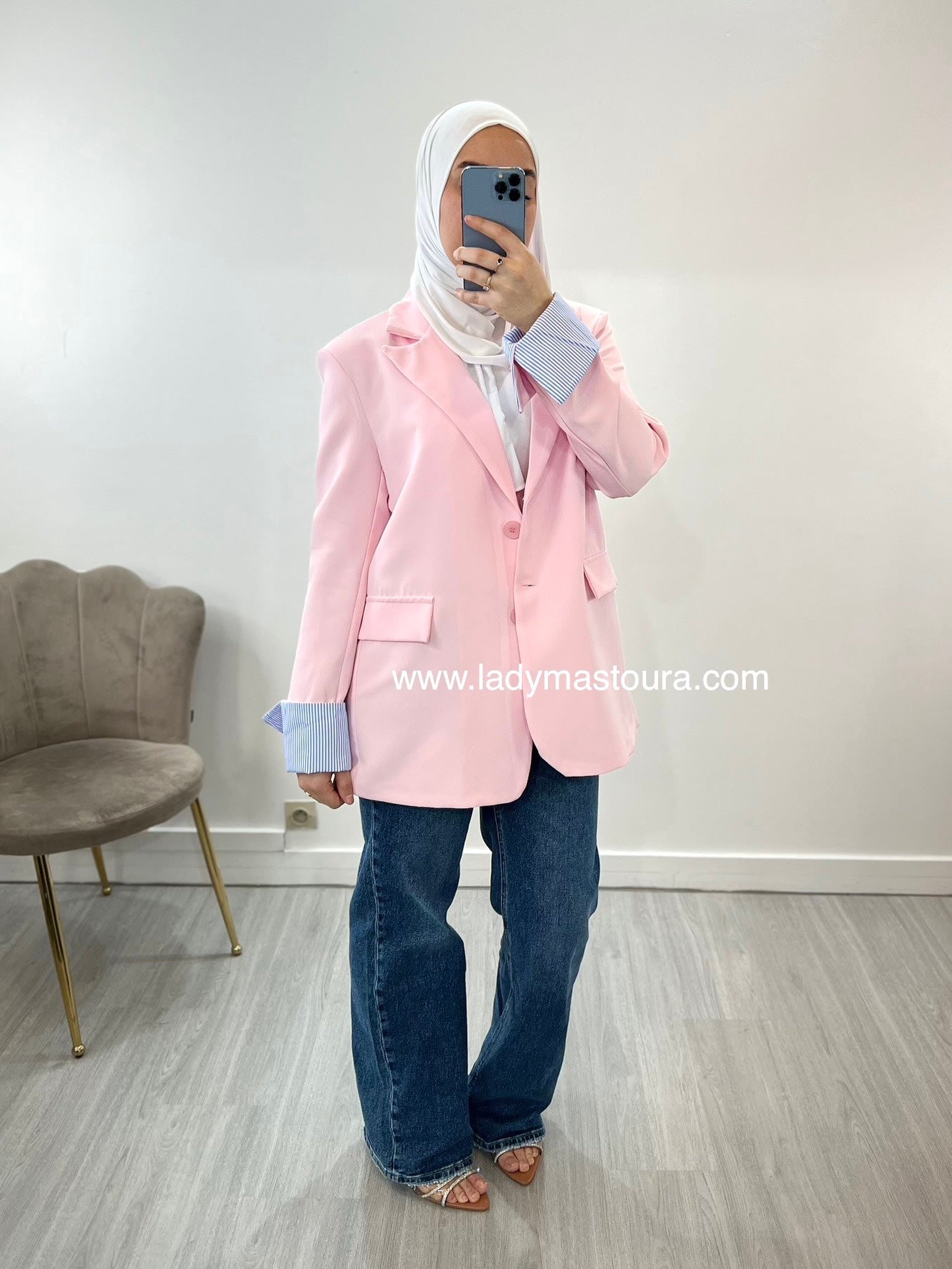 Blazer manche retroussée - Rose