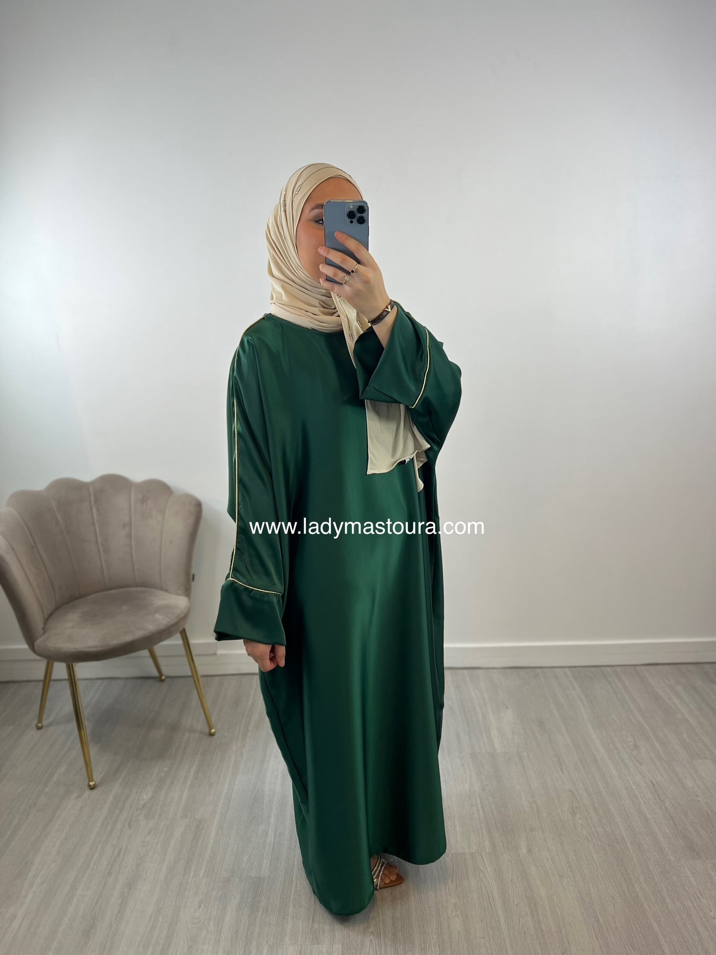 Abaya liseré doré - Verte