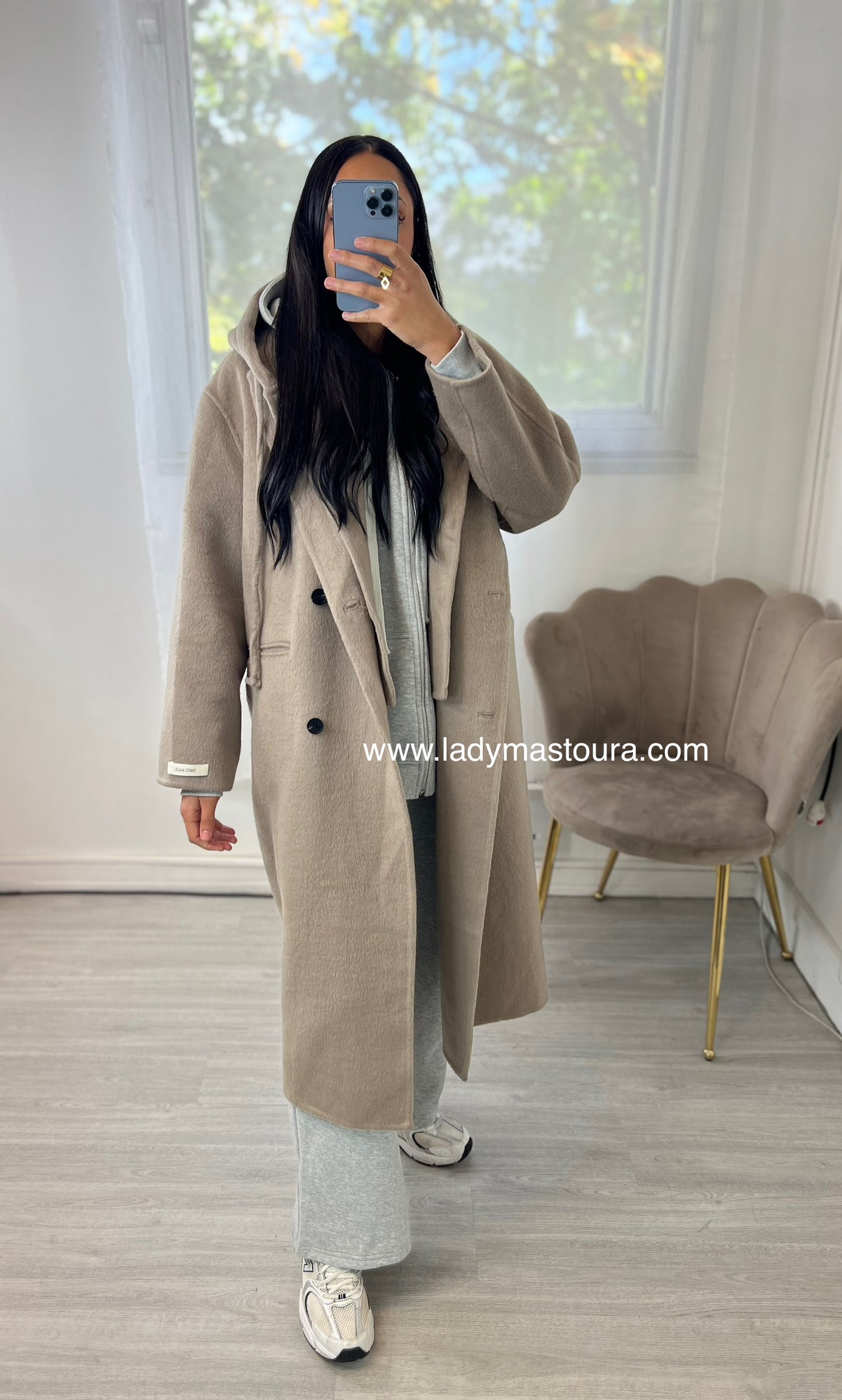 Manteau Laine avec capuche amovible- fait main - Taupe