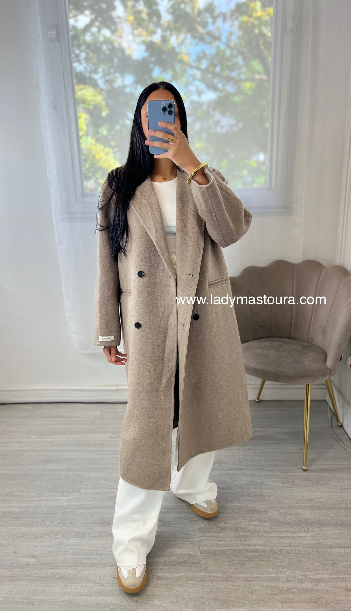 Manteau Laine avec capuche amovible- fait main - Taupe