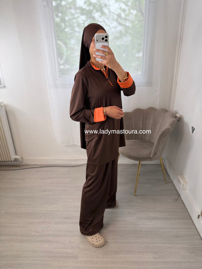 Burkini Zip Bicolore - Chocolat et Orange