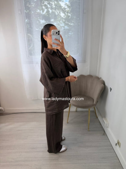 Ensemble 100% lin - Chocolat