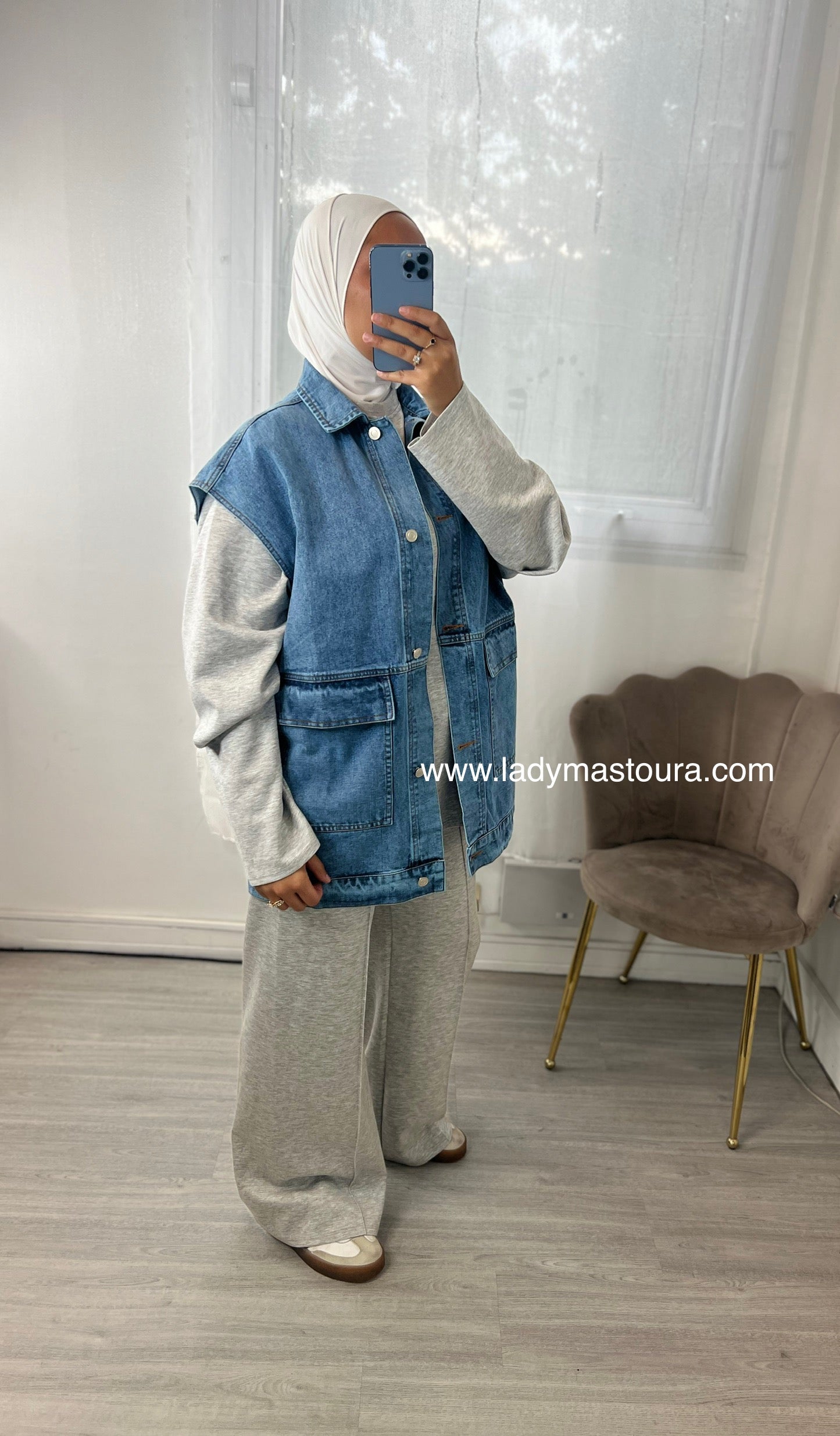 Veste en jean sans manches - Bleue