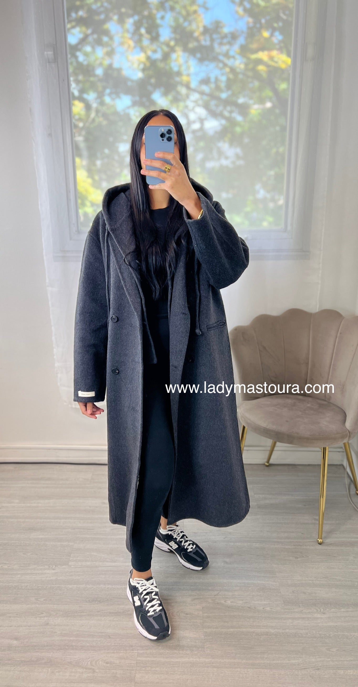 Manteau Laine avec capuche amovible- fait main - Gris