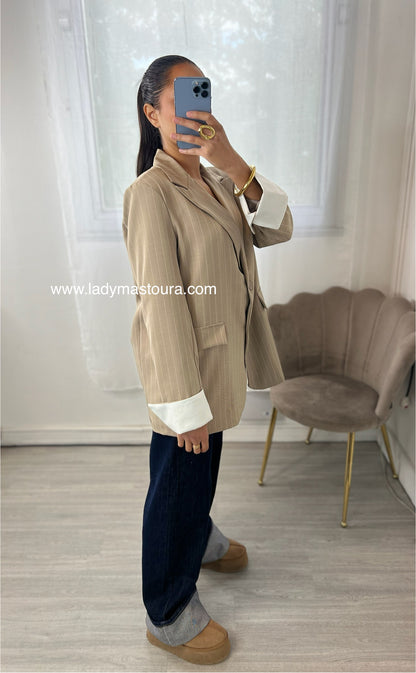 Blazer Rayé - Taupe