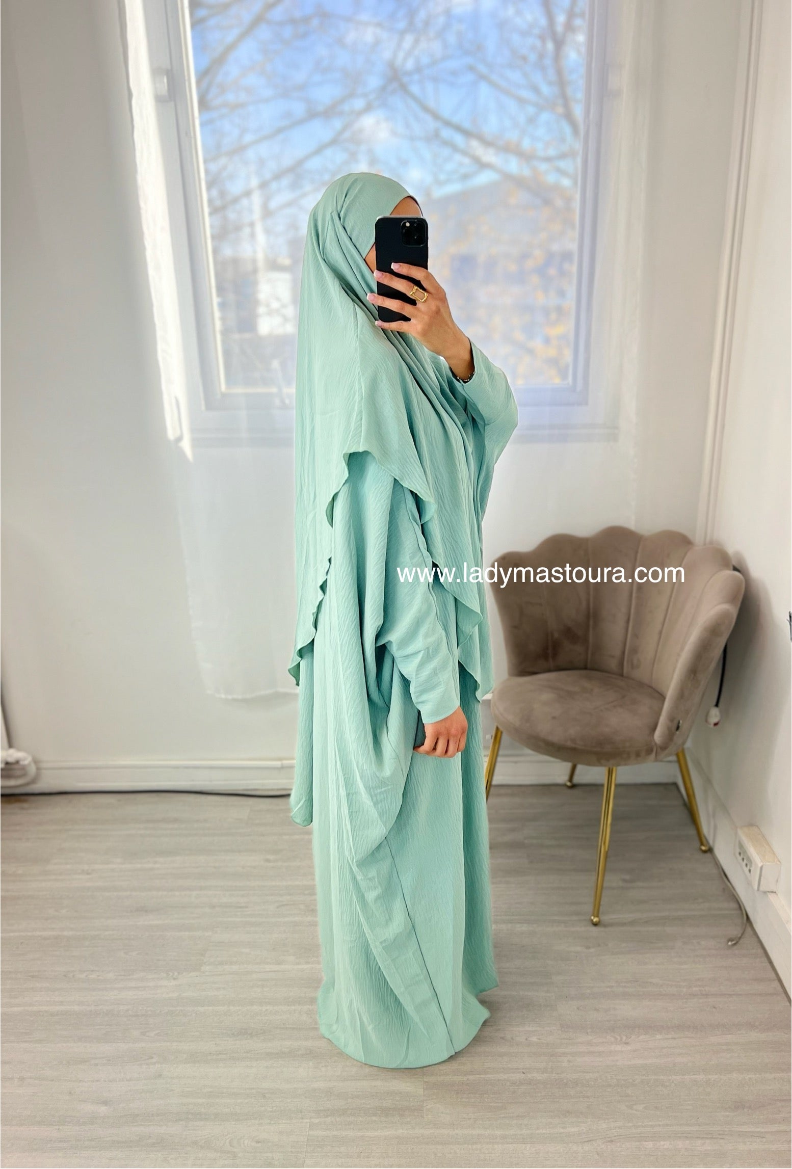 Ensemble Khimar + Abaya en jazz - vert d’eau