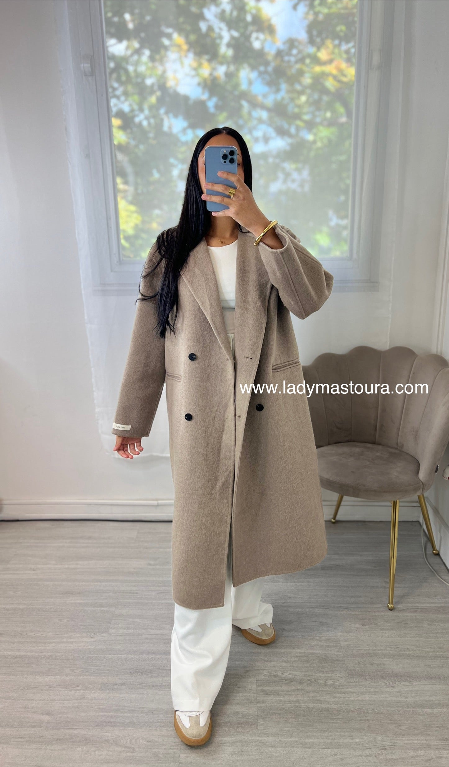 Manteau Laine avec capuche amovible- fait main - Taupe