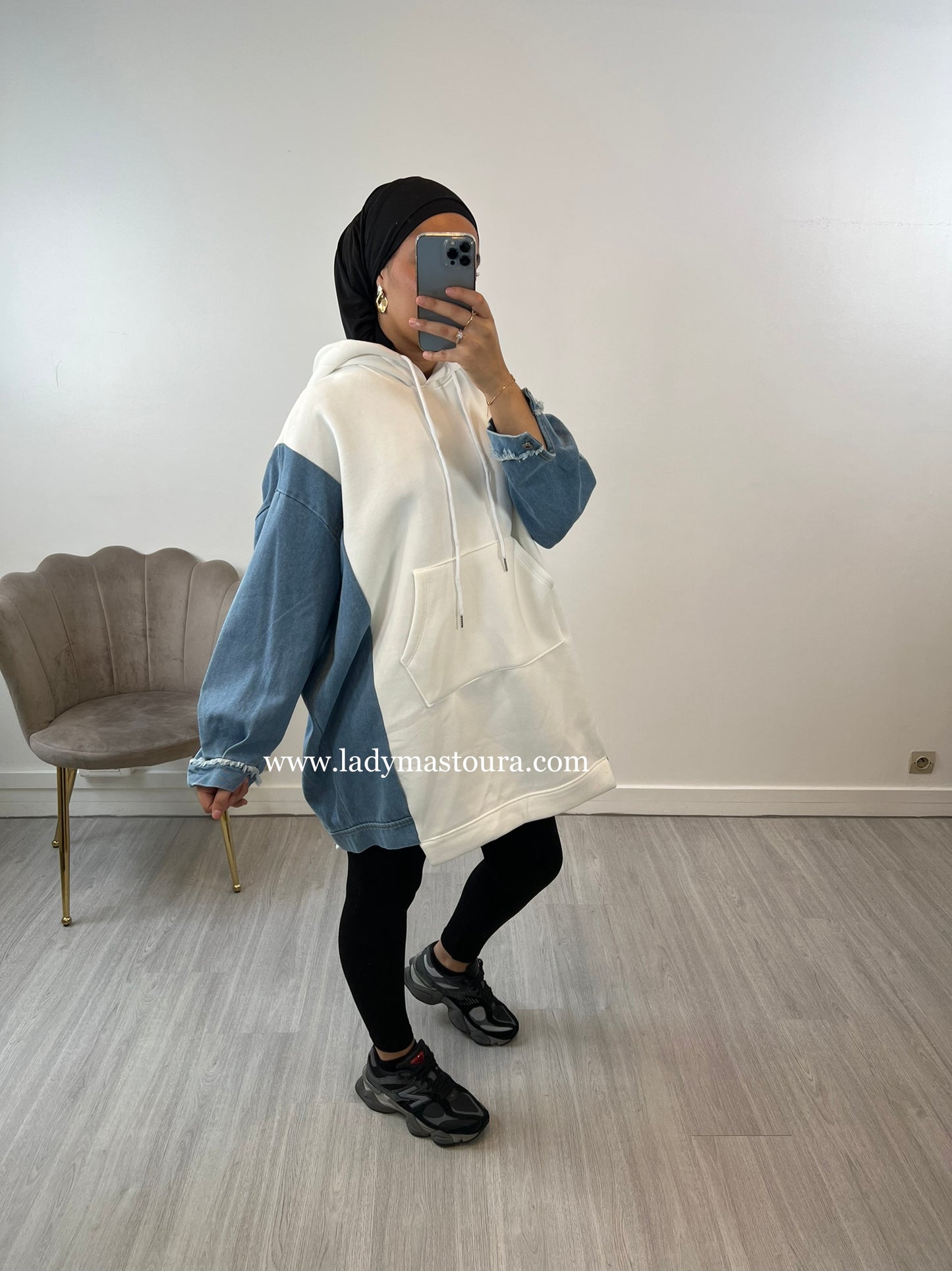 Pull Sweat Oversize Bi-Matière (Blanc)