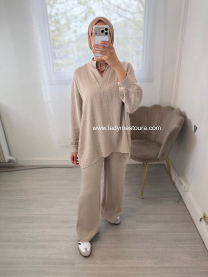 Ensemble Jamila - Taupe (Effet Lin)