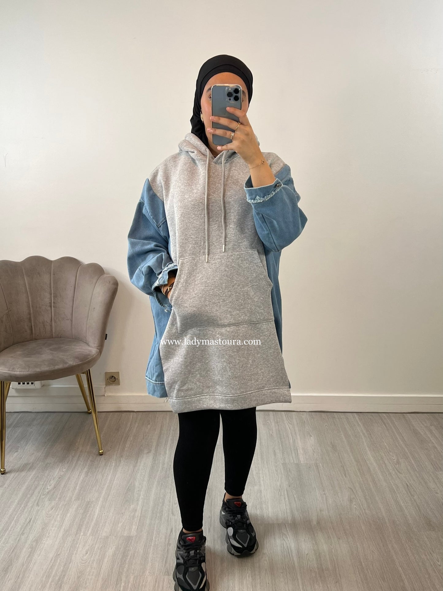 Pull Sweat Oversize Bi-Matière (Gris)