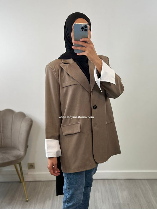 Blazer manche retroussée - Taupe