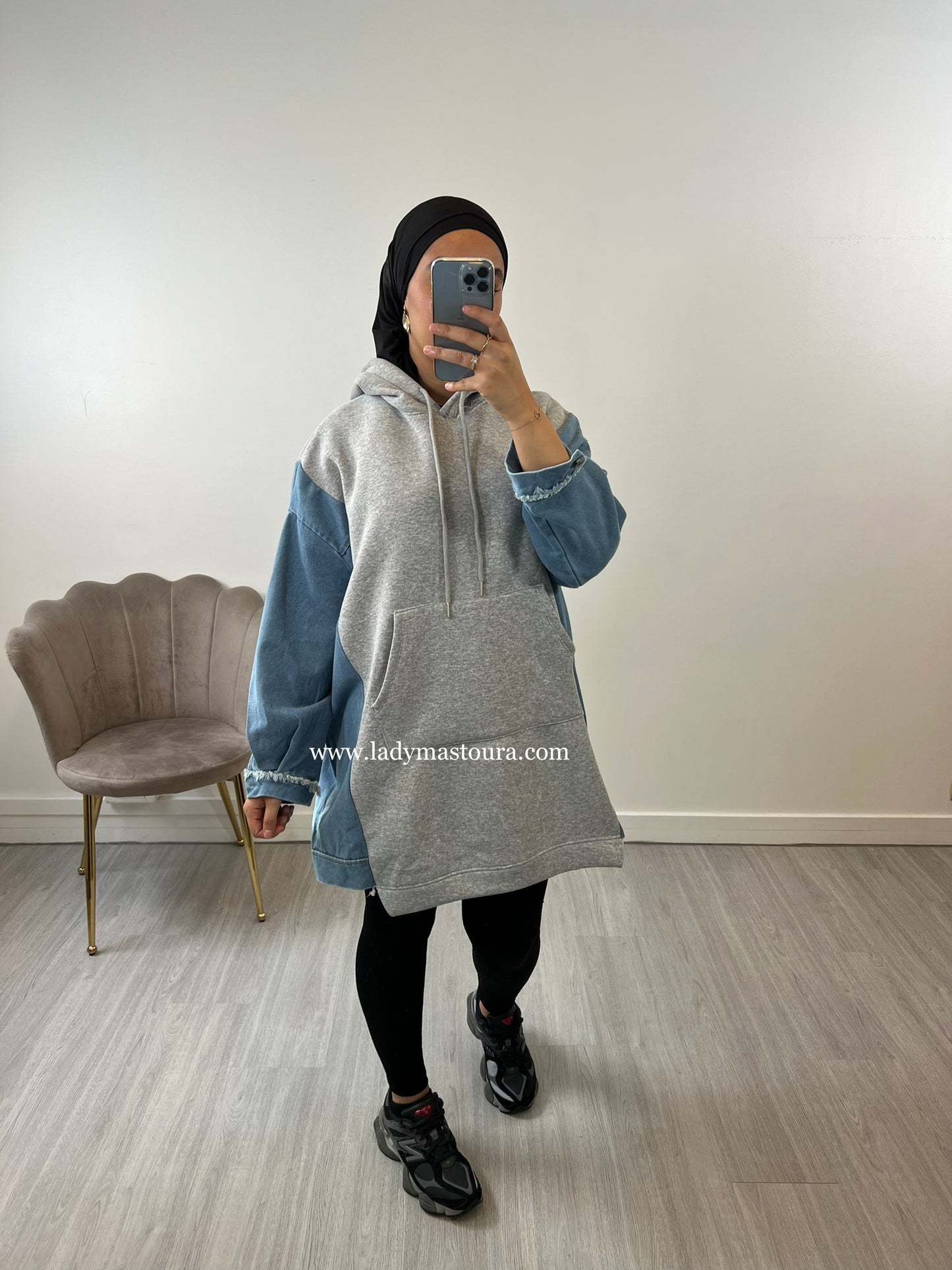 Pull Sweat Oversize Bi-Matière (Gris)