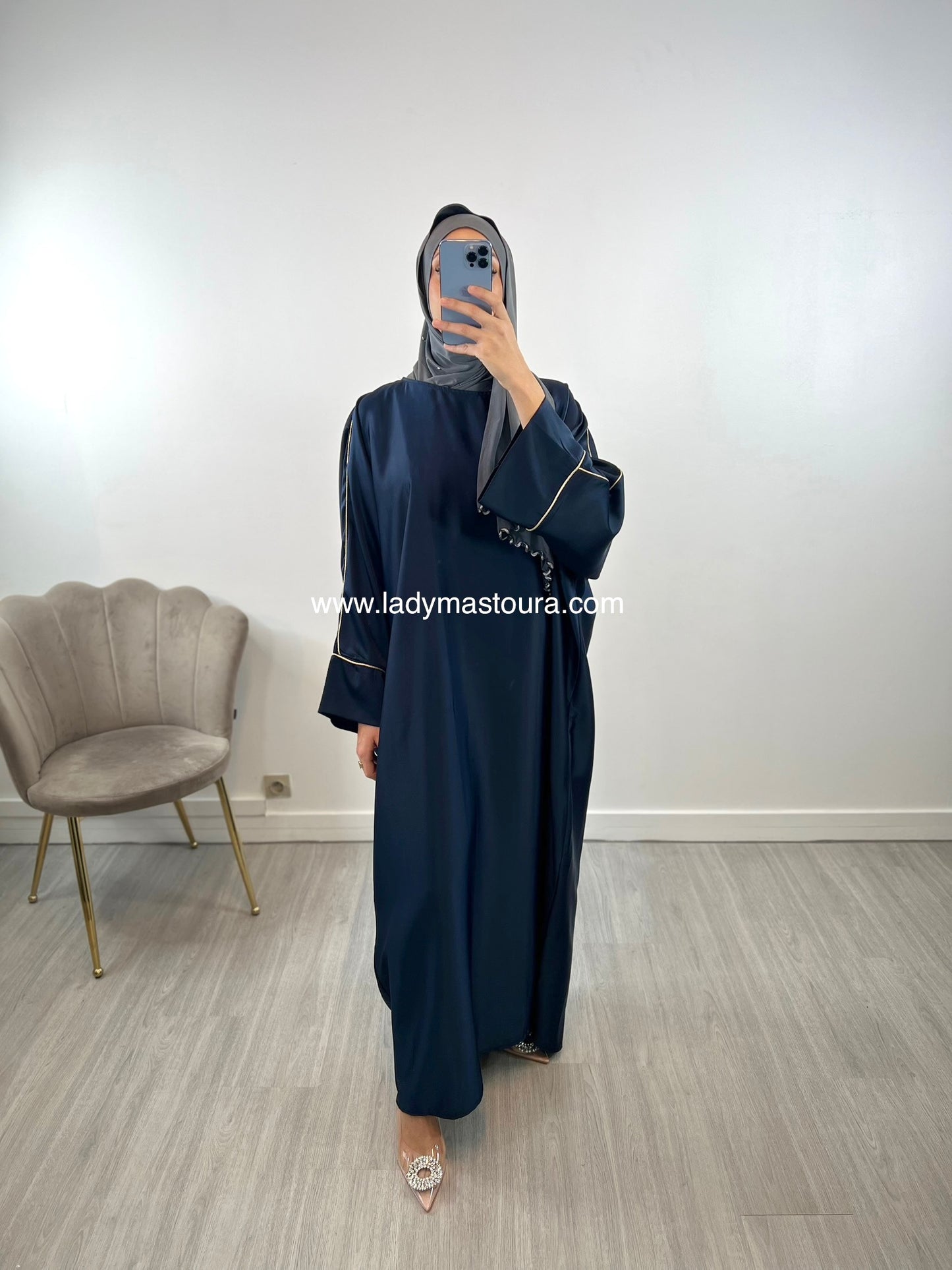 Abaya liseré doré - Bleu marine