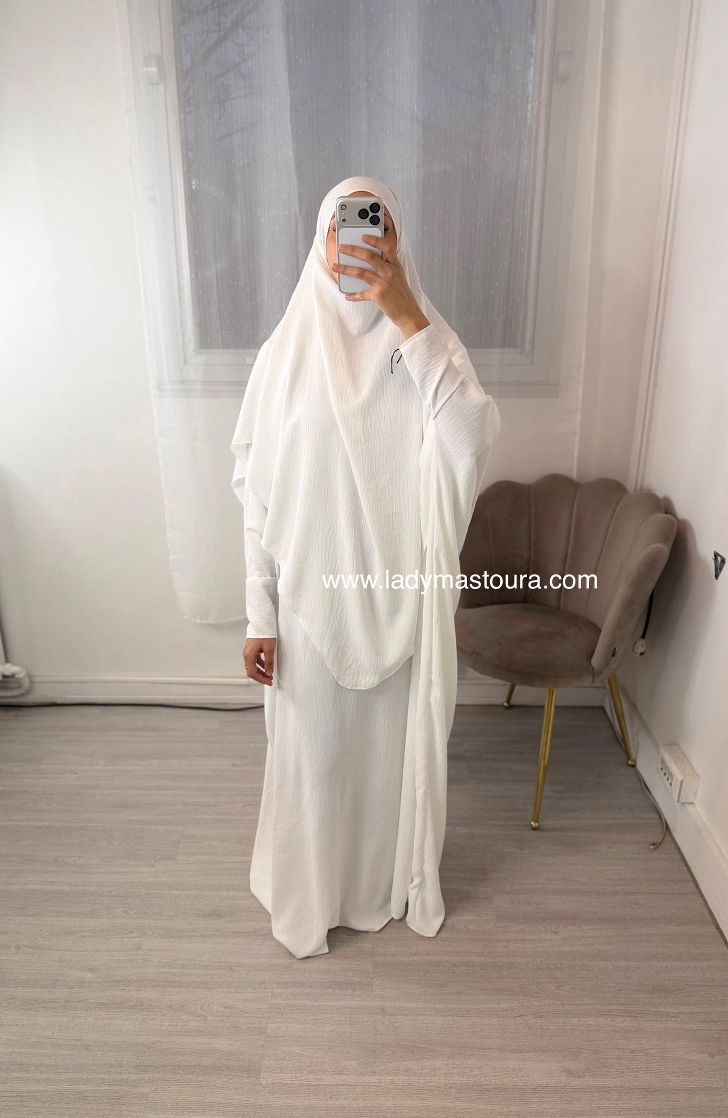 Ensemble Khimar + Abaya en jazz - Blanc