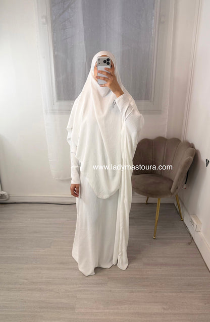 Ensemble Khimar + Abaya en jazz - Blanc