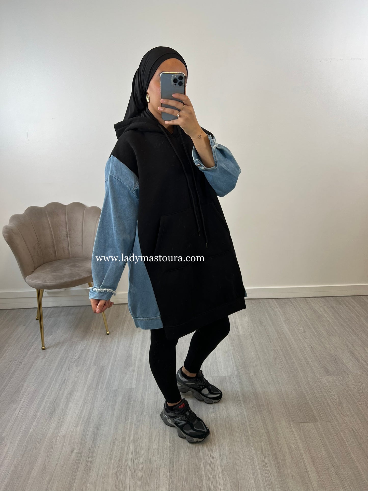 Pull Sweat Oversize Bi-Matière (Noir)