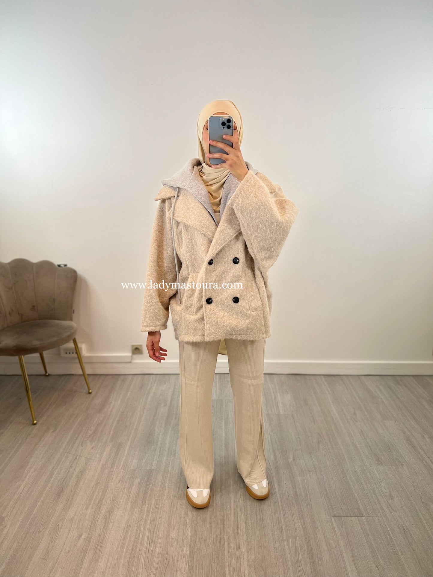 Manteau à capuche court - Beige