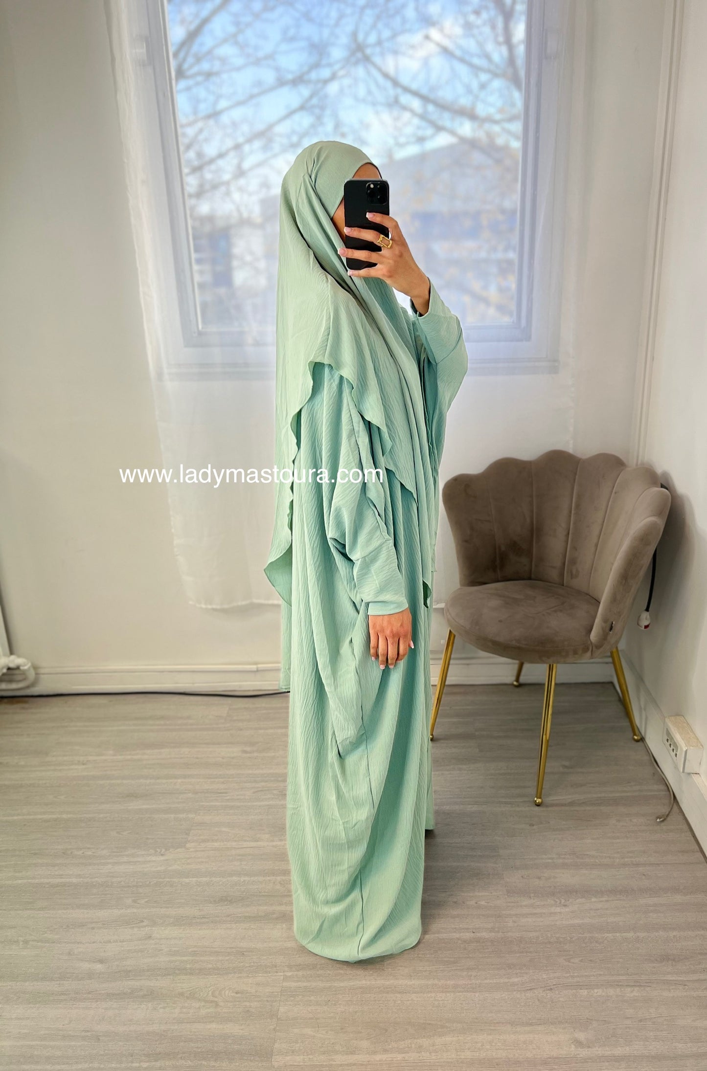 Ensemble Khimar + Abaya en jazz - vert d’eau