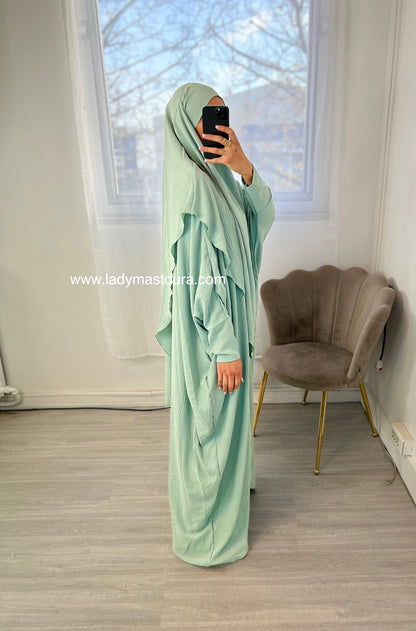 Ensemble Khimar + Abaya en jazz - vert d’eau