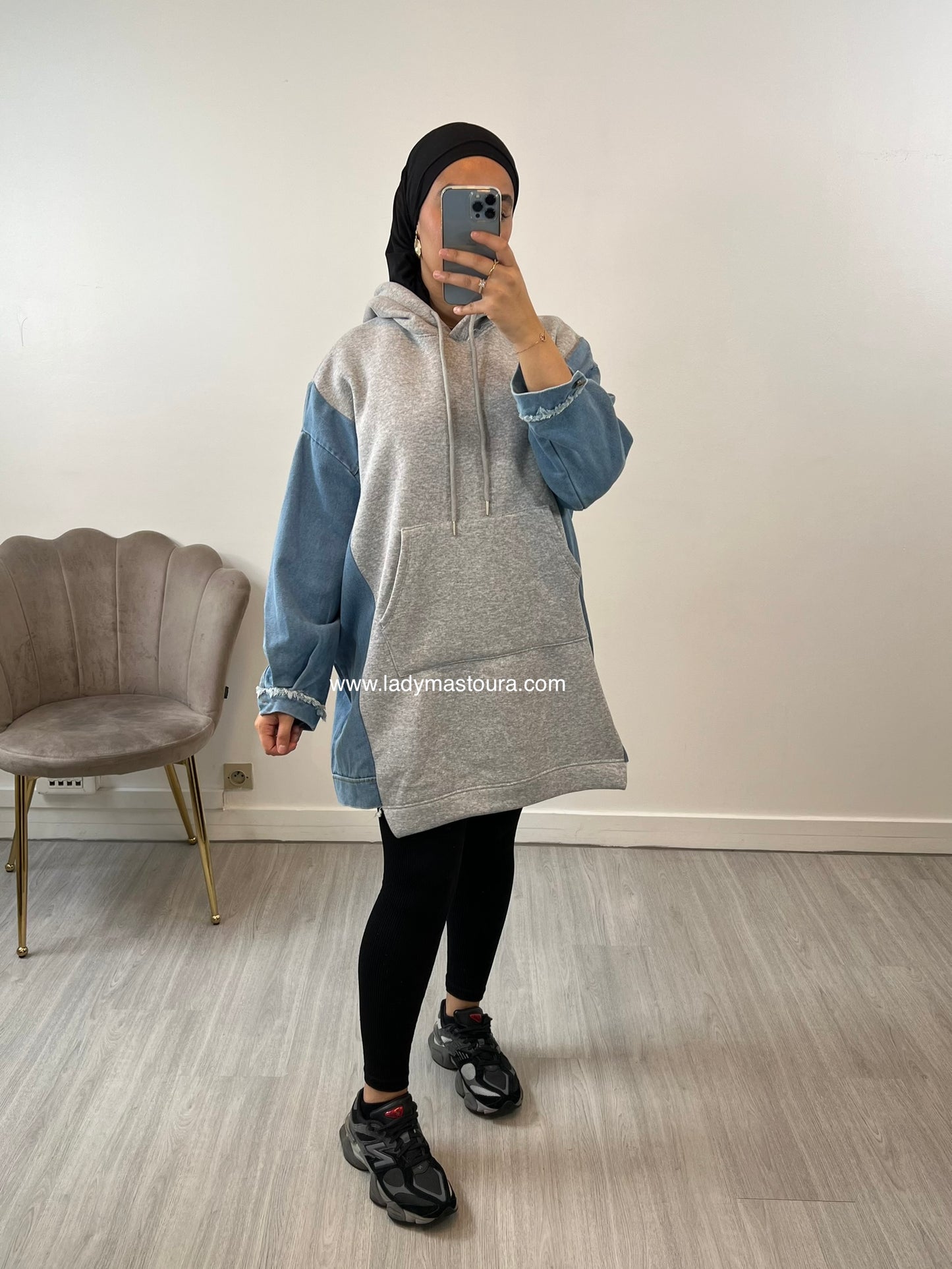 Pull Sweat Oversize Bi-Matière (Gris)