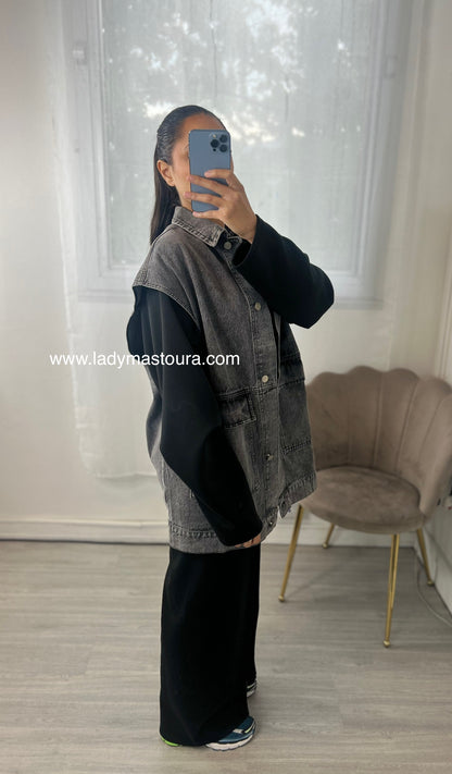 Veste en jean sans manches - Grise