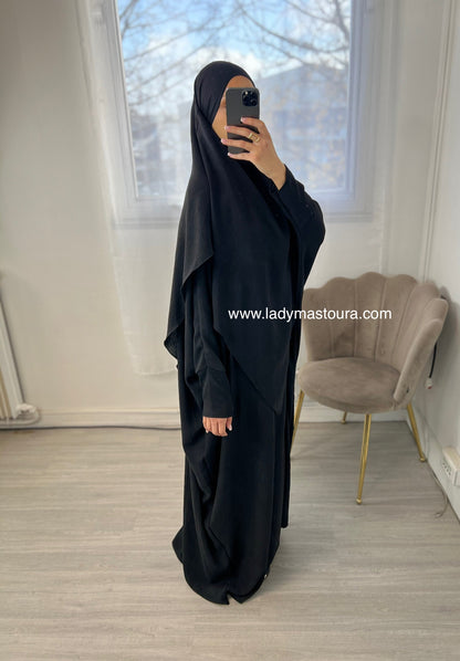 Ensemble Khimar + Abaya en jazz - Noir
