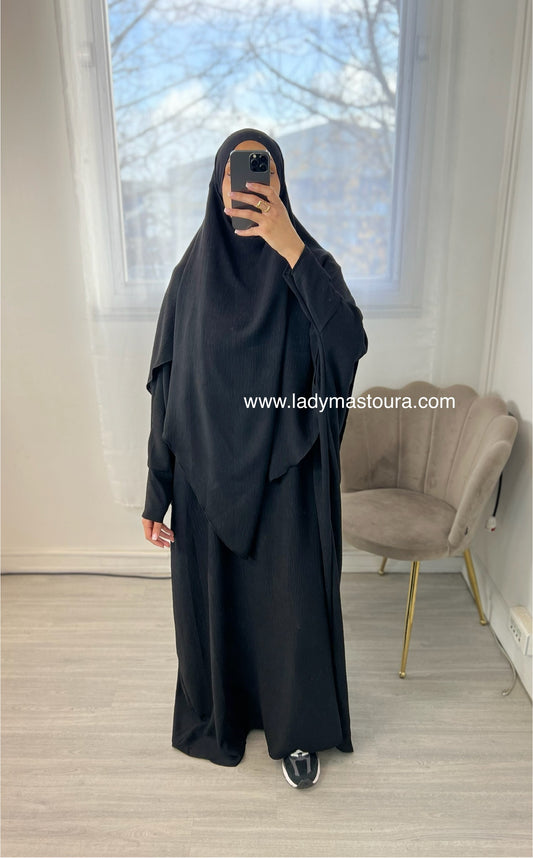 Ensemble Khimar + Abaya en jazz - Noir