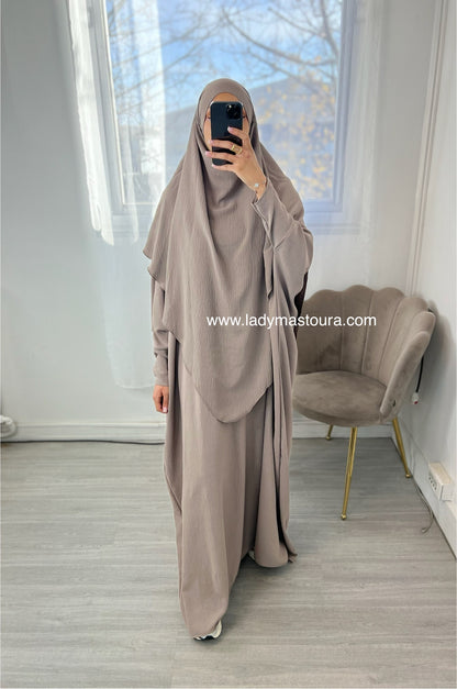Ensemble Khimar + Abaya en jazz - Taupe