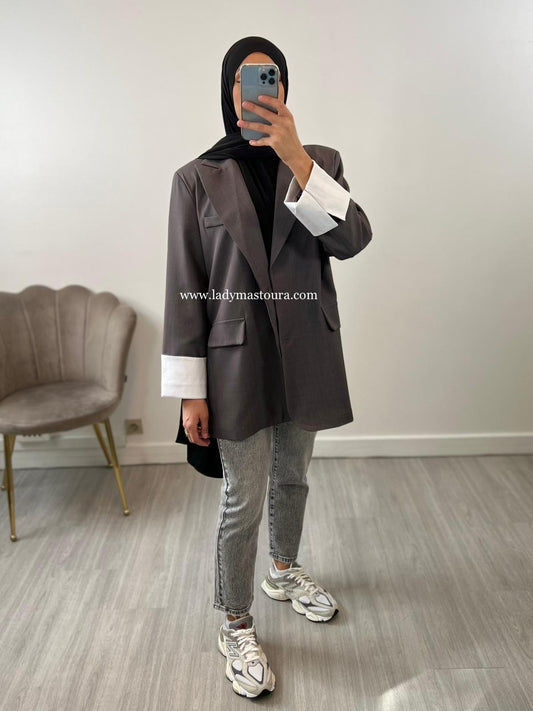 Blazer manche retroussée - Gris