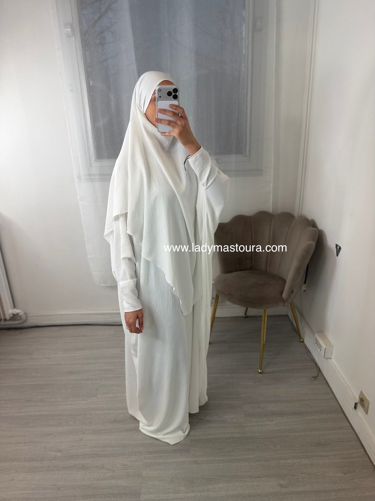 Ensemble Khimar + Abaya en jazz - Blanc