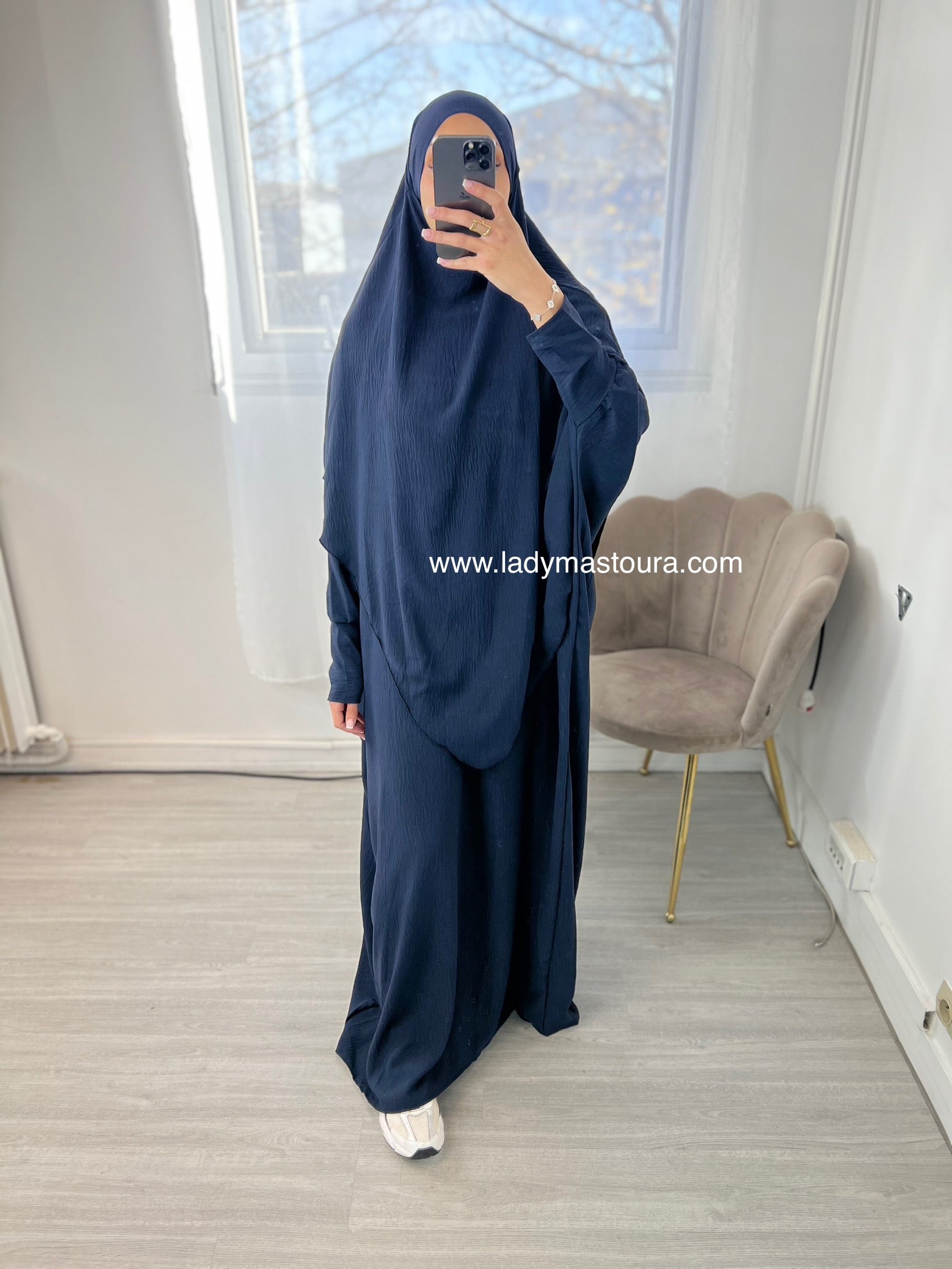 Ensemble Khimar + Abaya en jazz - Bleu marine