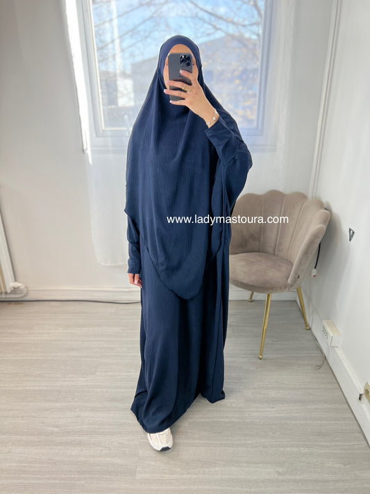 Ensemble Khimar + Abaya en jazz - Bleu marine