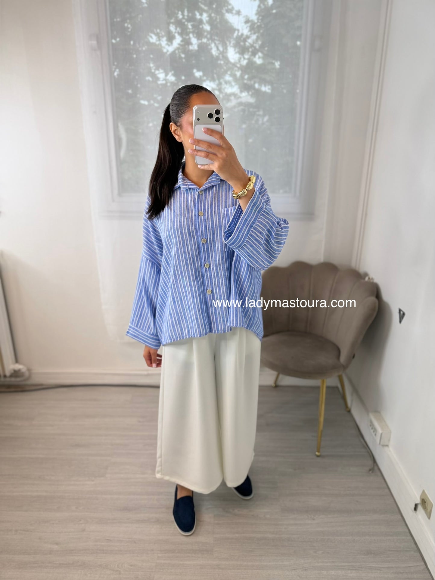 Chemise bleue rayée - effet lin