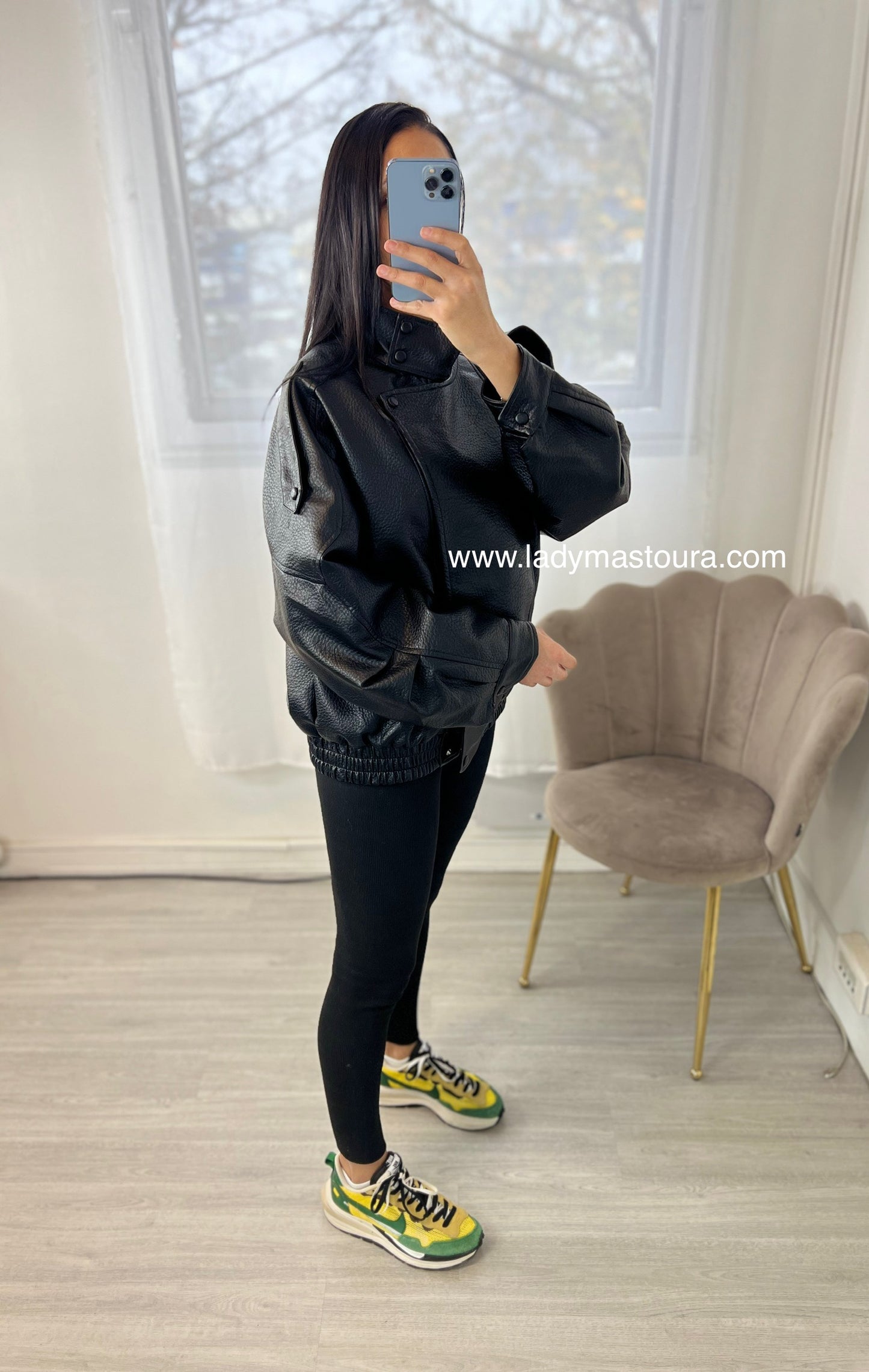 Veste effet cuir grainé - Noire