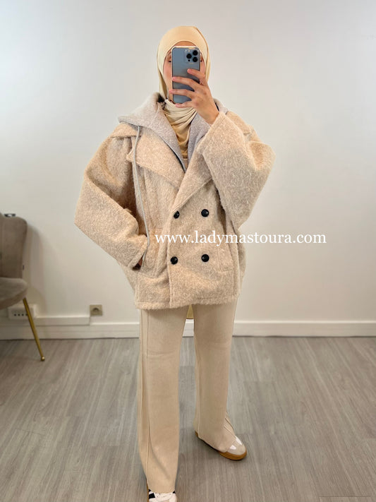 Manteau à capuche court - Beige