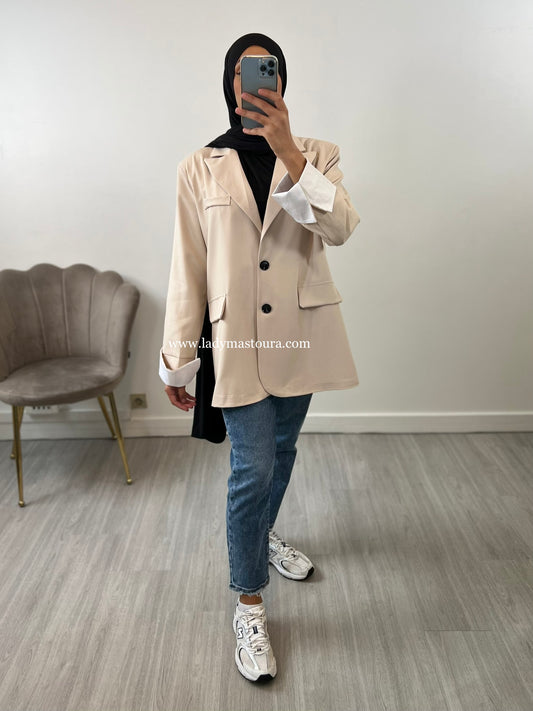 Blazer manche retroussée - Beige