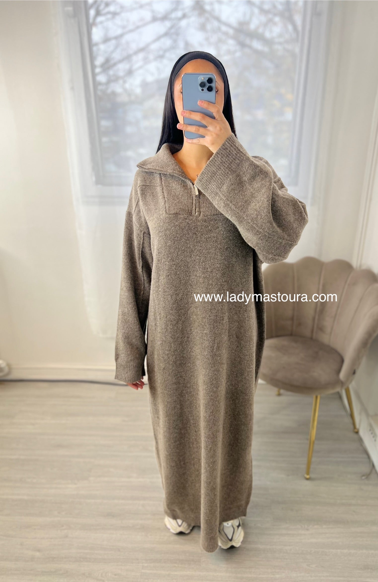 Robe en maille à Zip - Taupe