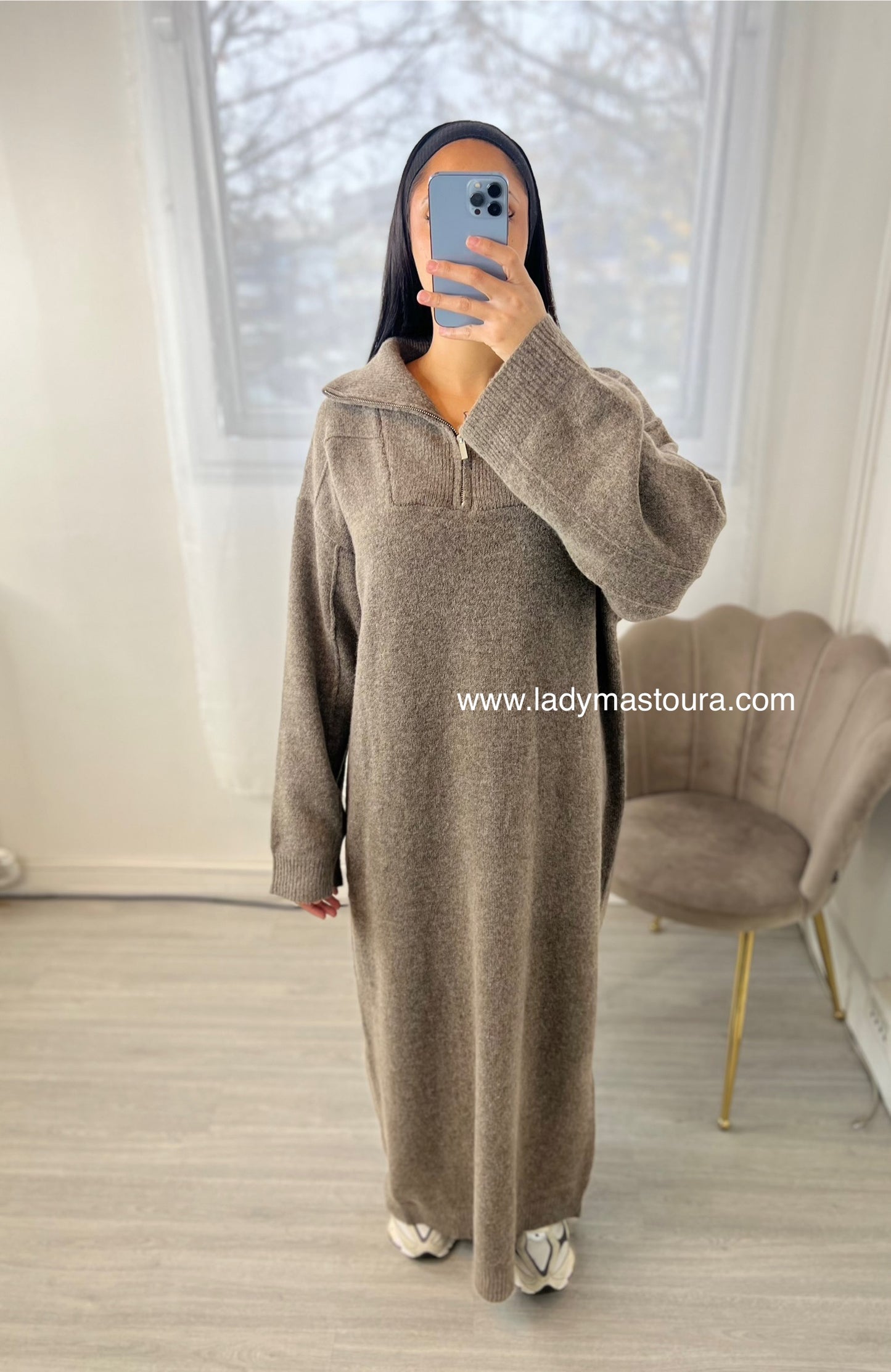 Robe en maille à Zip - Taupe