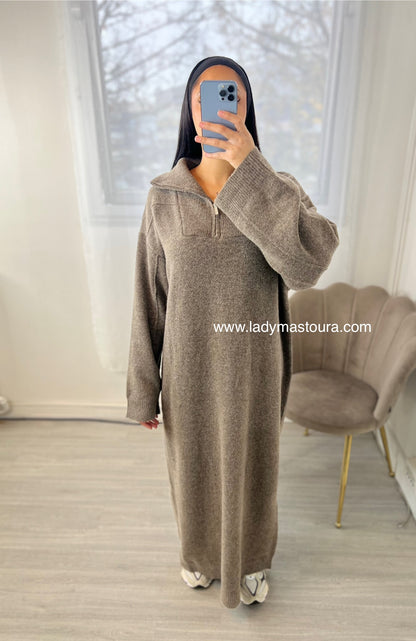 Robe en maille à Zip - Taupe